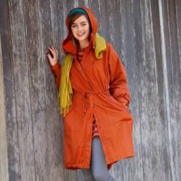 Gudrun Sjoden Orange Woven Parka in Organic Cotton Hooded Jacket Coat Size S - Picture 5 of 15
